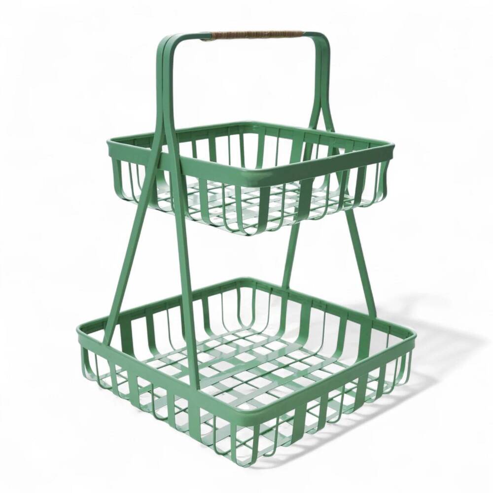NEW CREATIVE CO-OP 2-tier metal tray with rattan wrapped handle in mint green